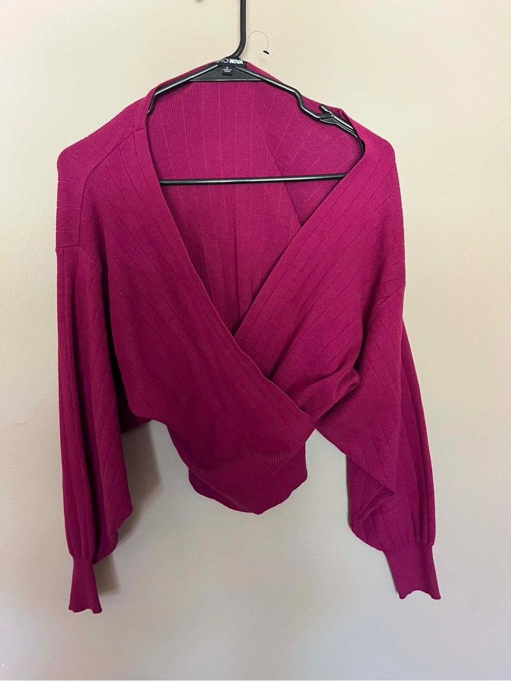 Fashion Nova Magenta V-Neck Sweater